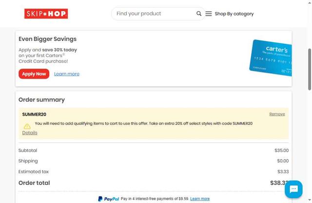 Skip Hop checkout page showing Skip Hop promo code box | Screenshot taken by SimplyCodes community member on Jun 11, 2025