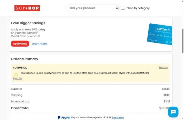 Skip Hop checkout page showing Skip Hop promo code box | Screenshot taken by SimplyCodes community member on Jun 11, 2025