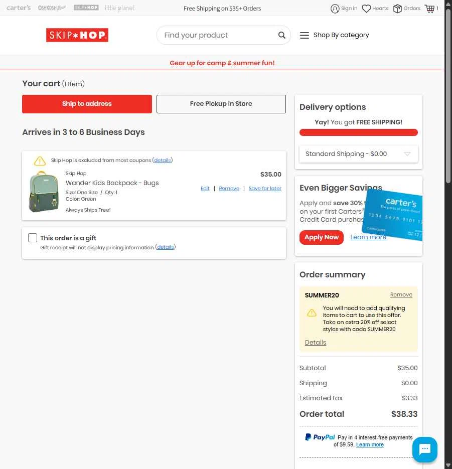 Skip Hop checkout page showing Skip Hop promo code box | Screenshot taken by SimplyCodes community member on Jun 13, 2025