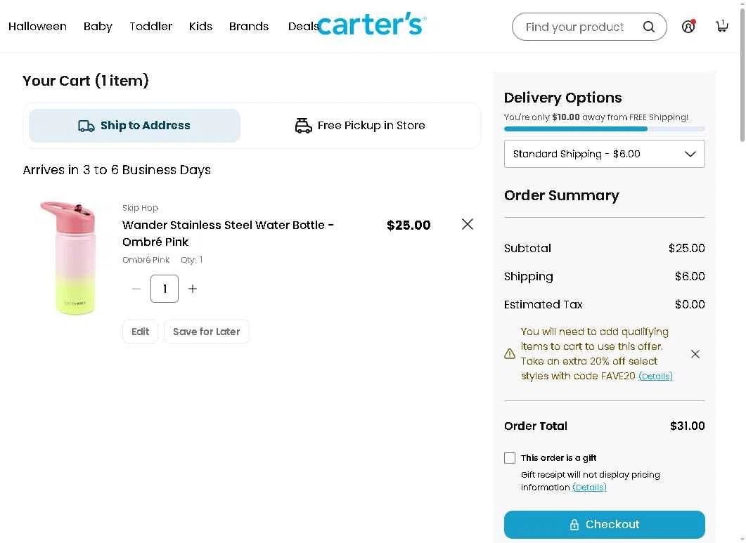 Skip Hop checkout page showing Skip Hop promo code box | Screenshot taken by SimplyCodes community member on Sep 10, 2025