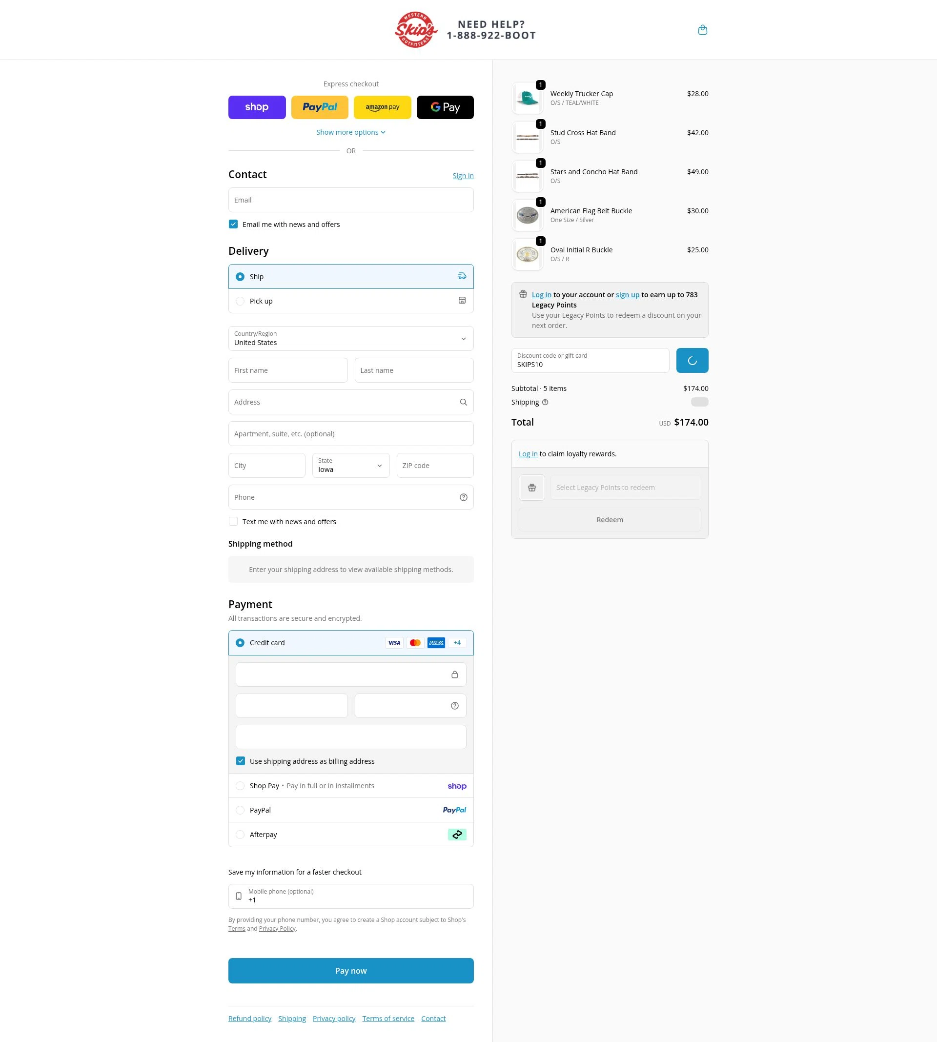 Skips Boots checkout page showing Skips Boots discount code box | Screenshot taken by SimplyCodes community member on Feb 19, 2026