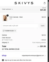 Thankyou25 coupon verification screenshot