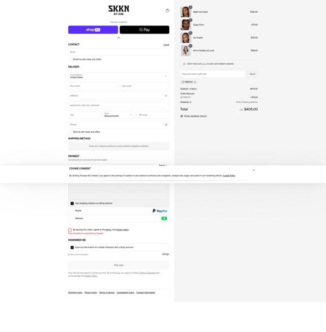 SKKN BY KIM checkout page showing SKKN BY KIM discount code box | Screenshot taken by SimplyCodes community member on Jun 22, 2025