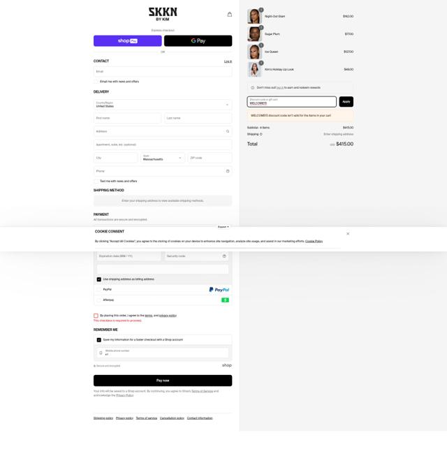SKKN BY KIM checkout page showing SKKN BY KIM discount code box | Screenshot taken by SimplyCodes community member on Jun 22, 2025