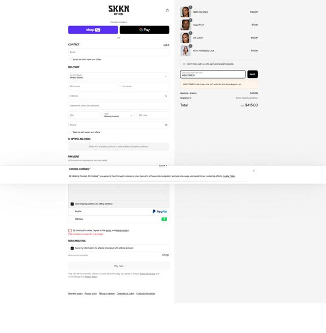 SKKN BY KIM checkout page showing SKKN BY KIM discount code box | Screenshot taken by SimplyCodes community member on Jun 22, 2025