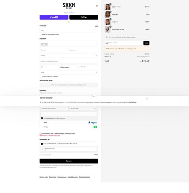 SKKN BY KIM checkout page showing SKKN BY KIM discount code box | Screenshot taken by SimplyCodes community member on Jun 22, 2025