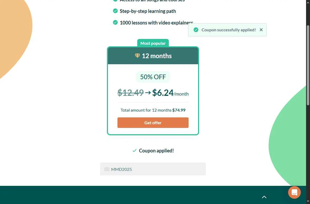 Skoove checkout page showing Skoove promo code box | Screenshot taken by SimplyCodes community member on Feb 3, 2026