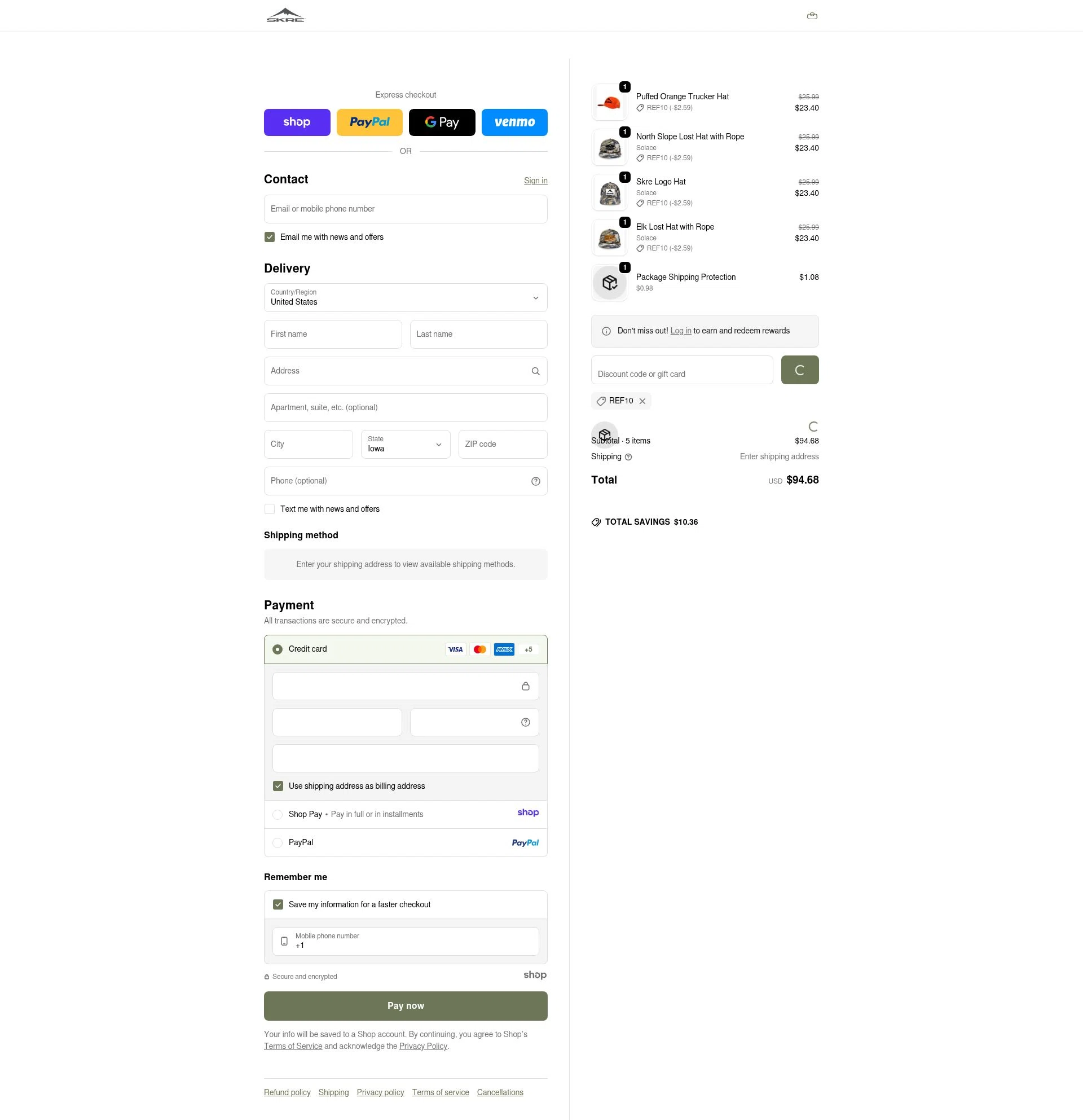 Skre Gear checkout page showing Skre Gear discount code box | Screenshot taken by SimplyCodes community member on Jan 4, 2026