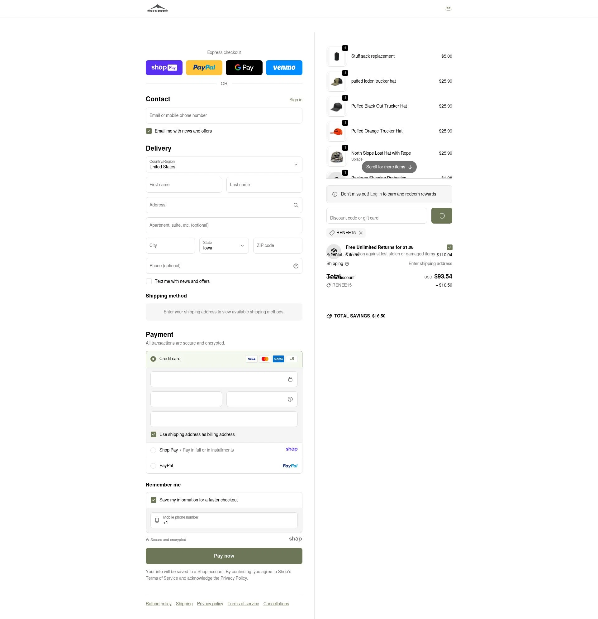 Skre Gear checkout page showing Skre Gear discount code box | Screenshot taken by SimplyCodes community member on Jan 9, 2026