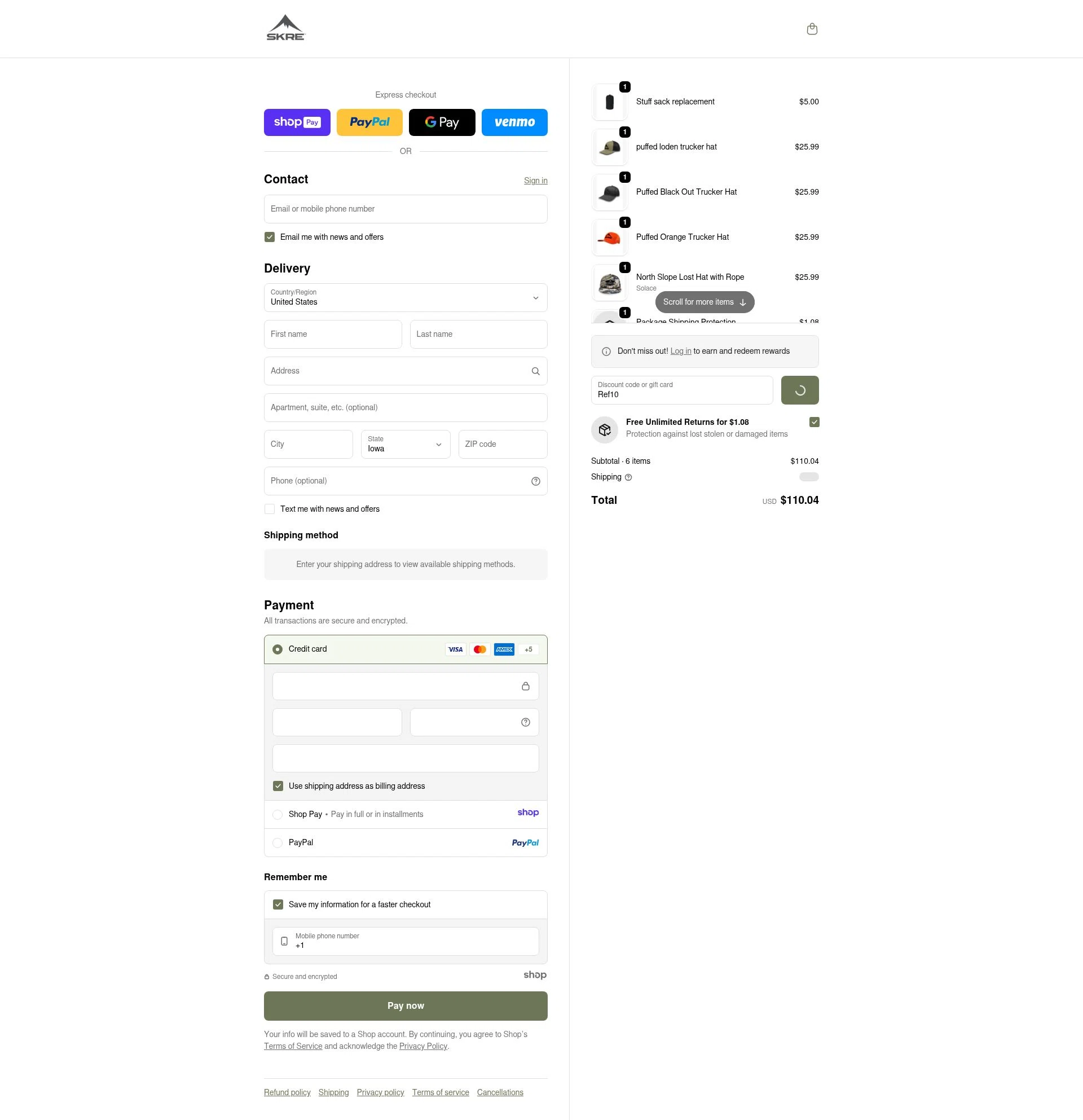 Skre Gear checkout page showing Skre Gear discount code box | Screenshot taken by SimplyCodes community member on Jan 9, 2026