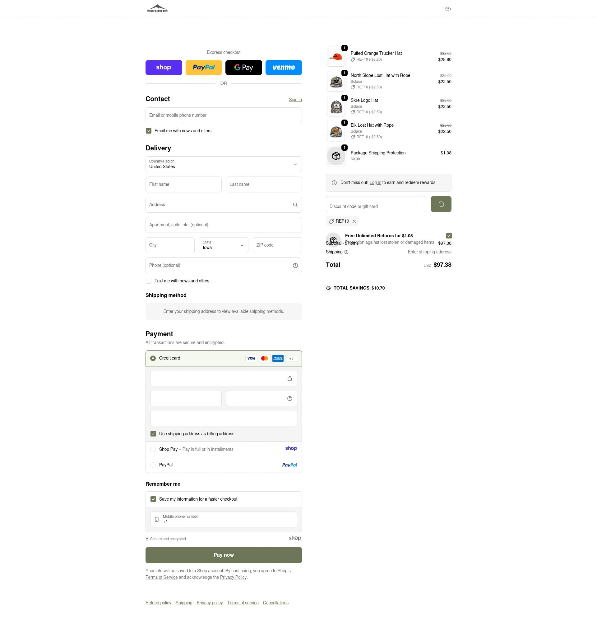 Skre Gear checkout page showing Skre Gear discount code box | Screenshot taken by SimplyCodes community member on Dec 30, 2025