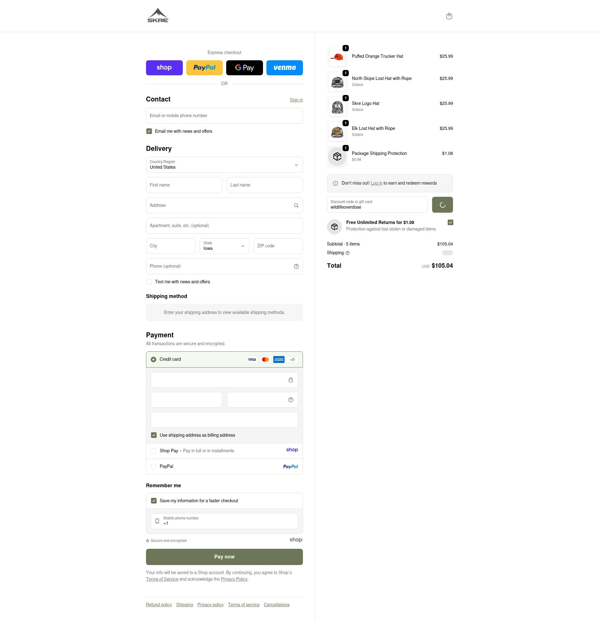 Skre Gear checkout page showing Skre Gear discount code box | Screenshot taken by SimplyCodes community member on Jan 4, 2026