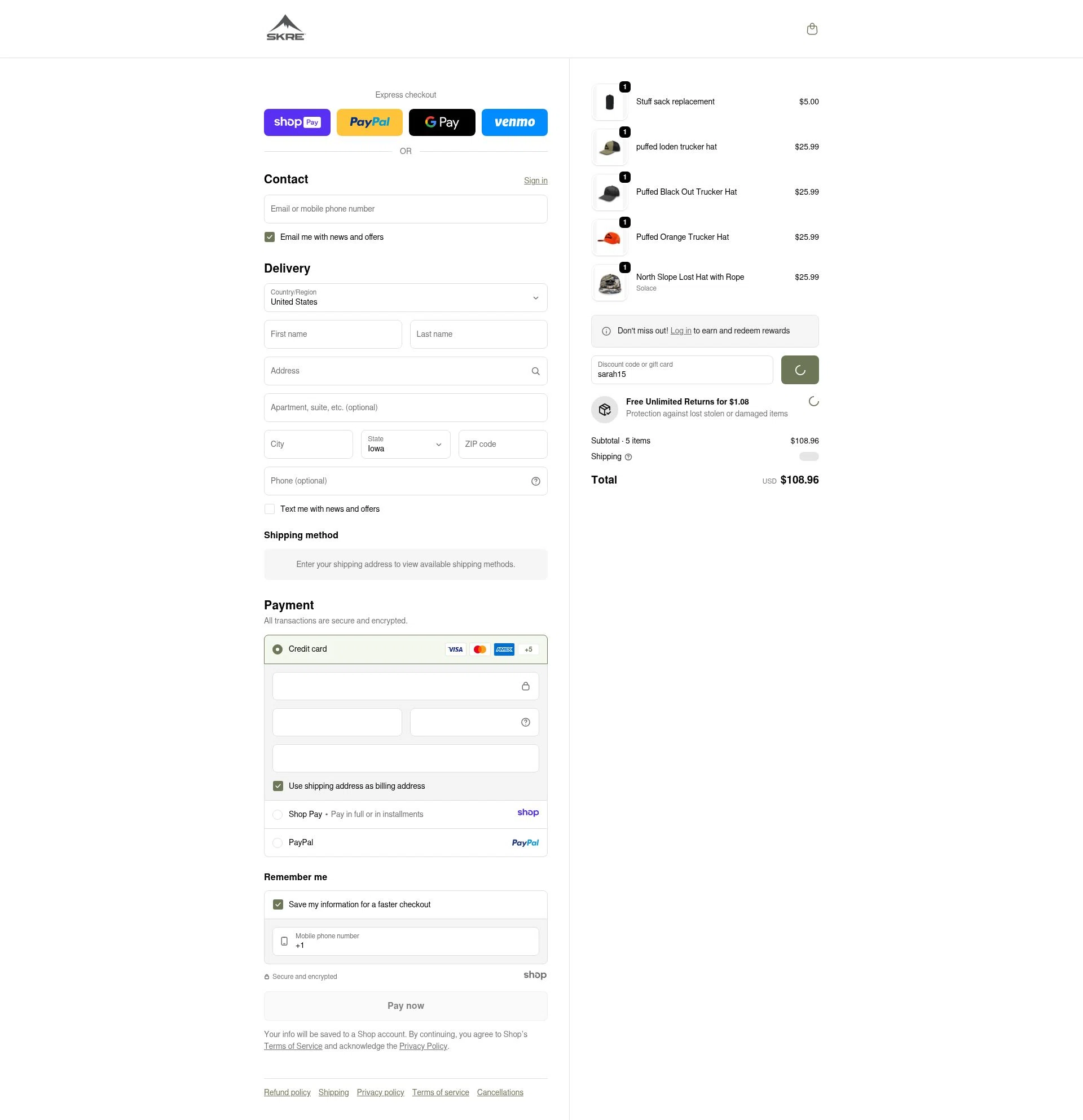 Skre Gear checkout page showing Skre Gear discount code box | Screenshot taken by SimplyCodes community member on Jan 9, 2026