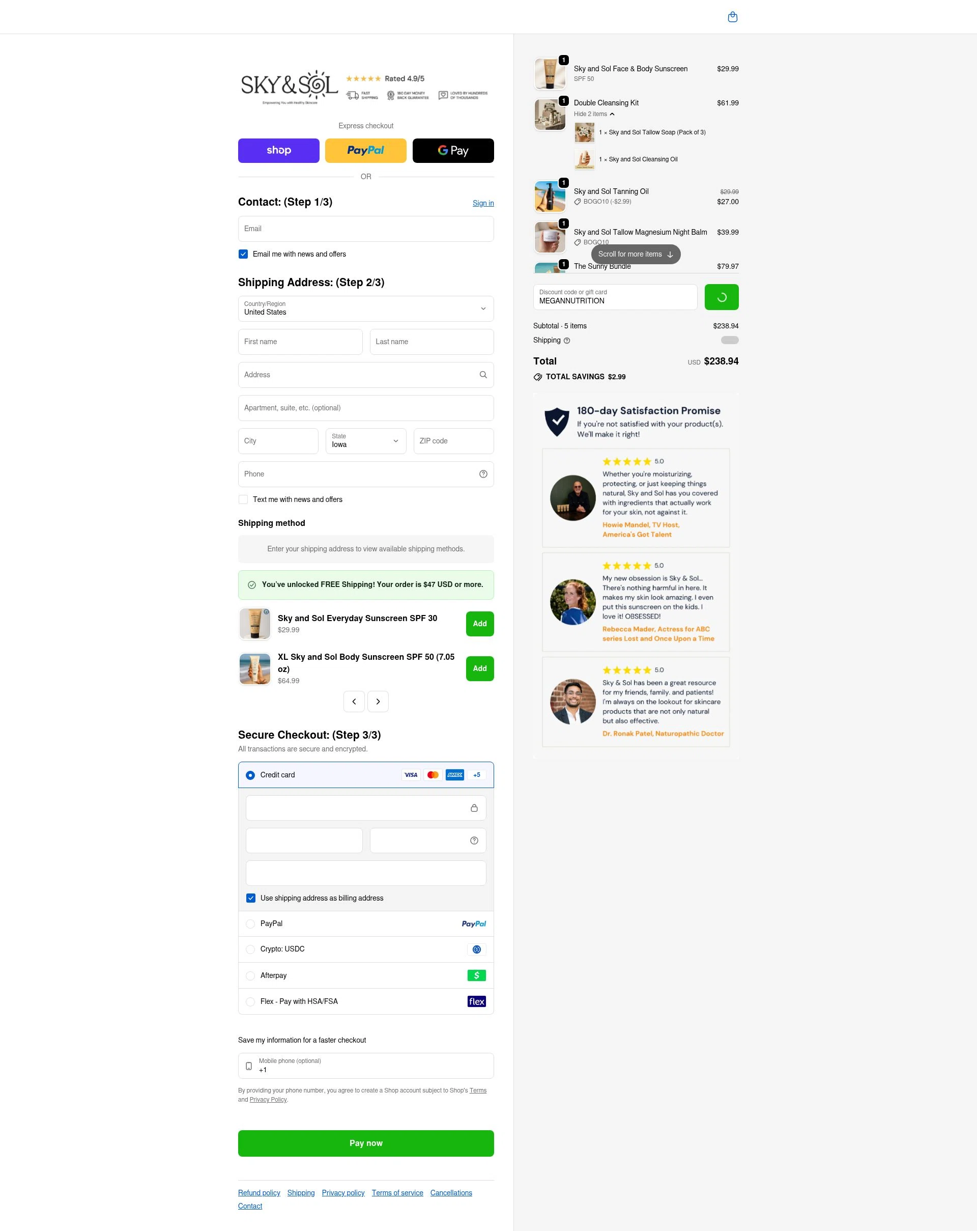 Sky and Sol checkout page showing Sky and Sol discount code box | Screenshot taken by SimplyCodes community member on Feb 12, 2026