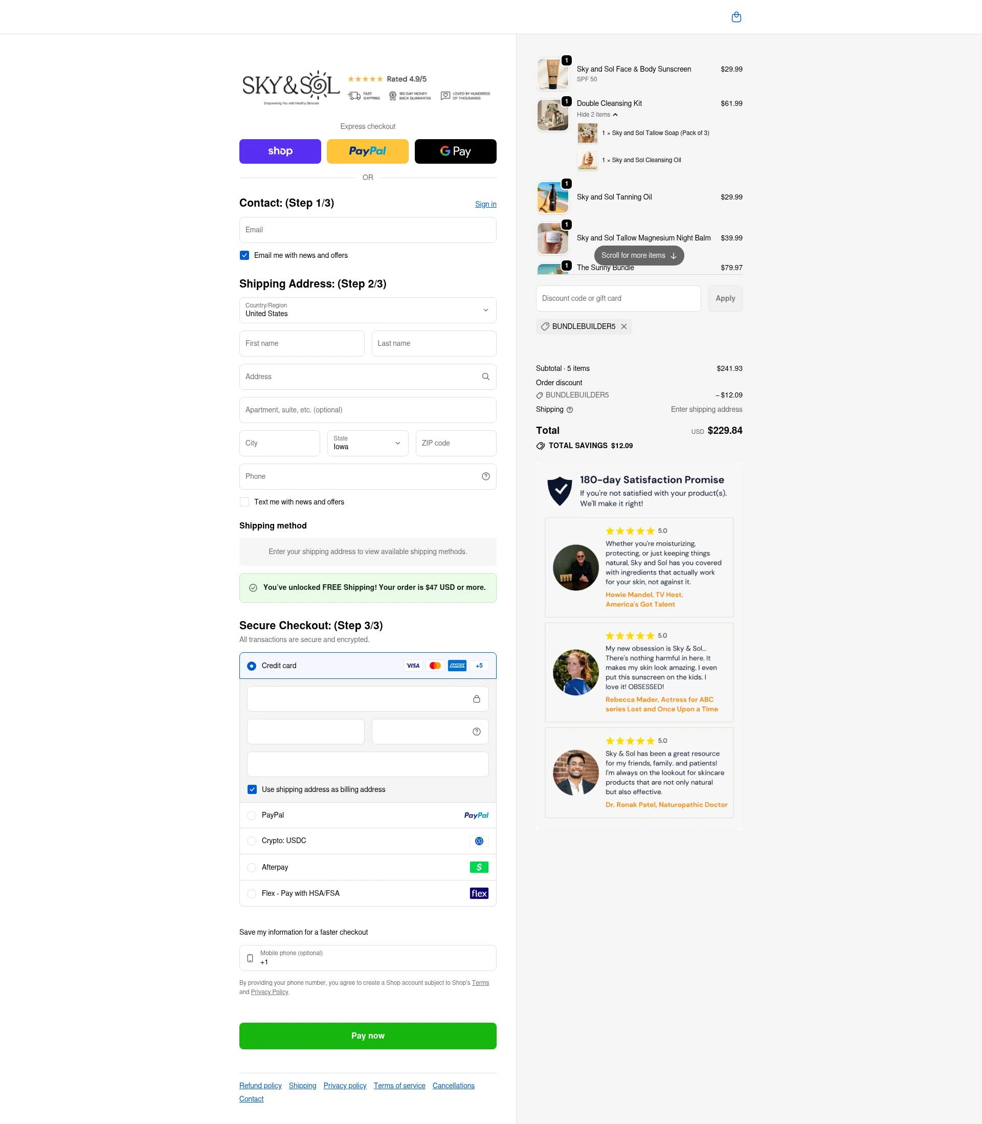 Sky and Sol checkout page showing Sky and Sol discount code box | Screenshot taken by SimplyCodes community member on Feb 12, 2026