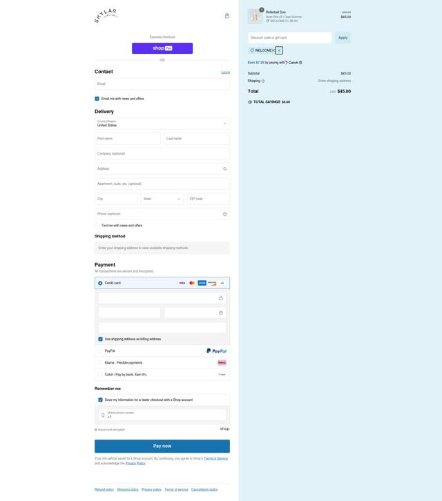 Skylar checkout page showing Skylar coupon code box | Screenshot taken by SimplyCodes community member on Dec 17, 2024