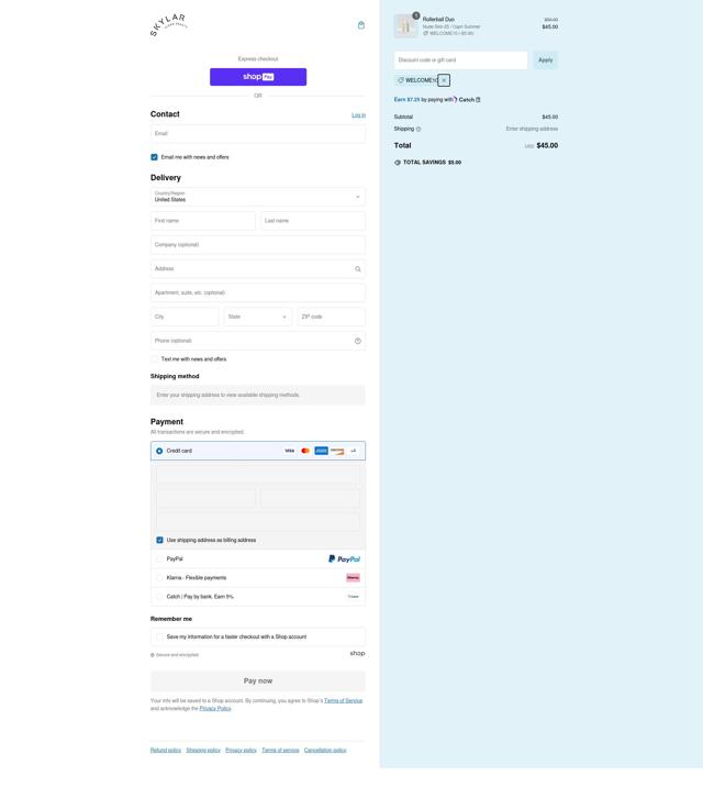 Skylar checkout page showing Skylar coupon code box | Screenshot taken by SimplyCodes community member on Dec 13, 2024