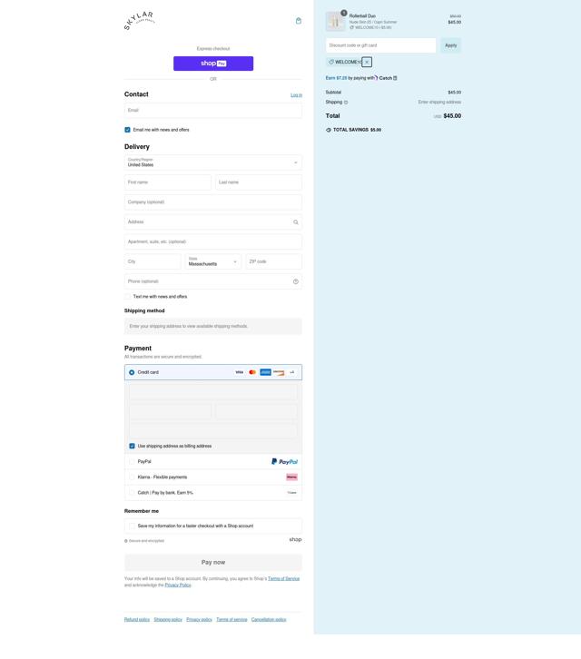 Skylar checkout page showing Skylar coupon code box | Screenshot taken by SimplyCodes community member on Dec 26, 2024