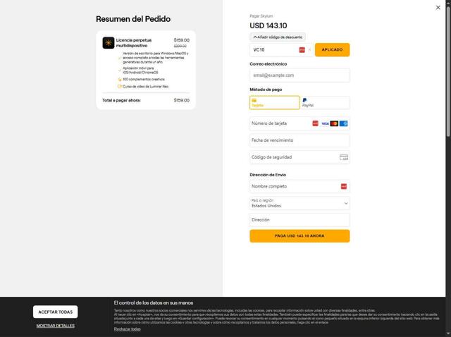Skylum checkout page showing Skylum promo code box | Screenshot taken by SimplyCodes community member on Aug 22, 2025