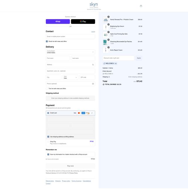 Skyn Iceland checkout page showing Skyn Iceland promo code box | Screenshot taken by SimplyCodes community member on Sep 3, 2025