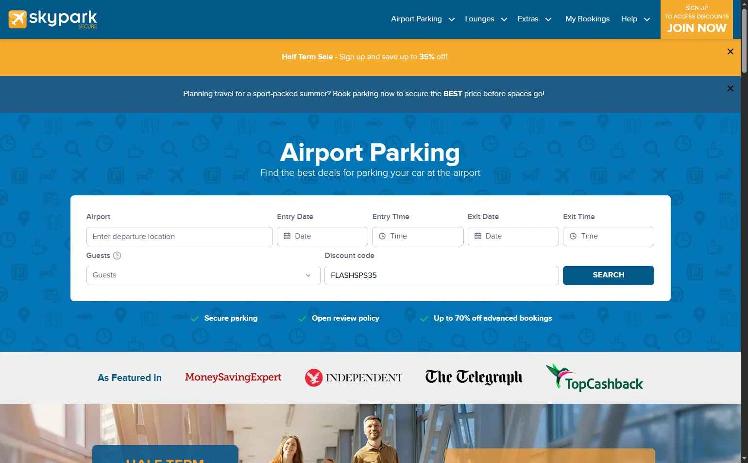 SkyParkSecure - Airport Parking checkout page showing SkyParkSecure - Airport Parking discount code box | Screenshot taken by SimplyCodes community member on Feb 14, 2026
