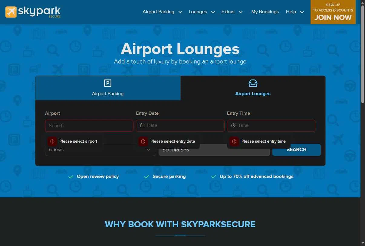 SkyParkSecure - Airport Parking checkout page showing SkyParkSecure - Airport Parking discount code box | Screenshot taken by SimplyCodes community member on Feb 13, 2026
