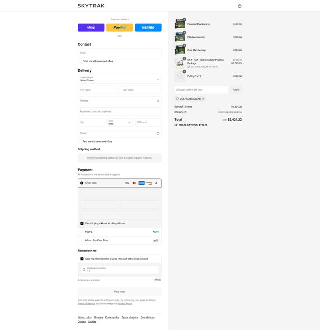 SkyTrak ES checkout page showing SkyTrak ES promo code box | Screenshot taken by SimplyCodes community member on Sep 8, 2025