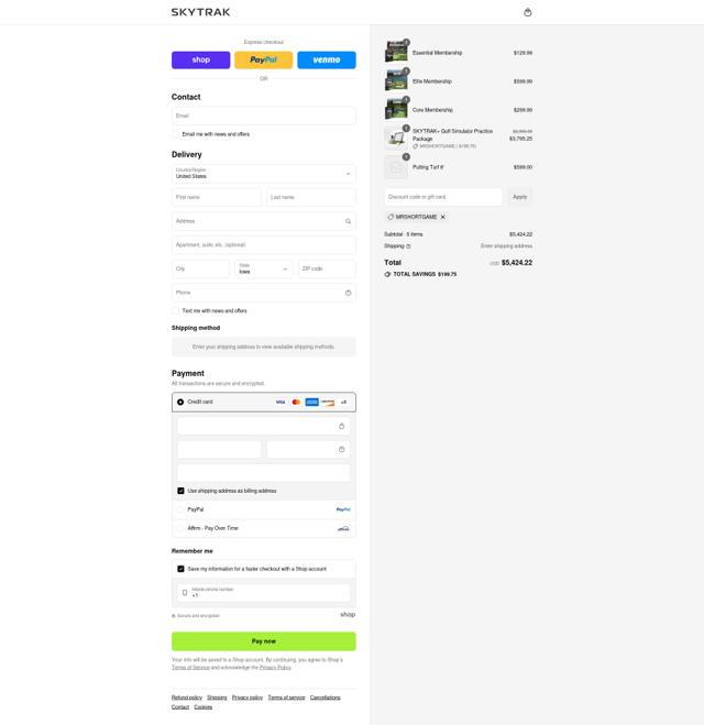 SkyTrak ES checkout page showing SkyTrak ES promo code box | Screenshot taken by SimplyCodes community member on Sep 8, 2025