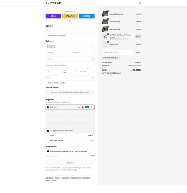 SkyTrak ES checkout page showing SkyTrak ES promo code box | Screenshot taken by SimplyCodes community member on Sep 12, 2025