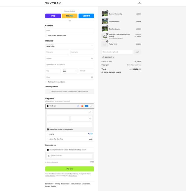 SkyTrak ES checkout page showing SkyTrak ES promo code box | Screenshot taken by SimplyCodes community member on Sep 12, 2025