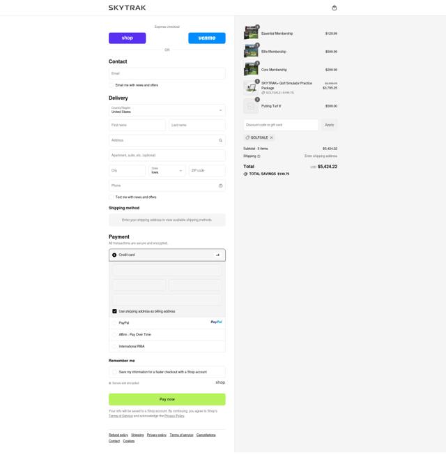 SkyTrak checkout page showing SkyTrak discount code box | Screenshot taken by SimplyCodes community member on Sep 16, 2025