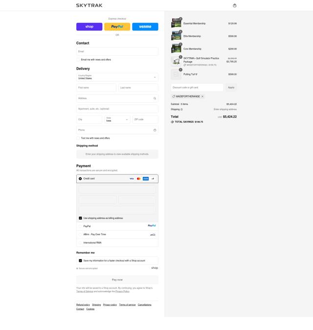 SkyTrak checkout page showing SkyTrak discount code box | Screenshot taken by SimplyCodes community member on Sep 16, 2025