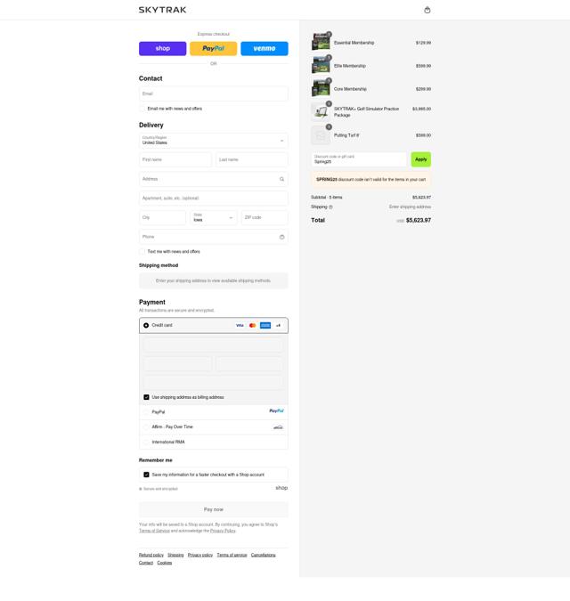 SkyTrak checkout page showing SkyTrak discount code box | Screenshot taken by SimplyCodes community member on Sep 16, 2025
