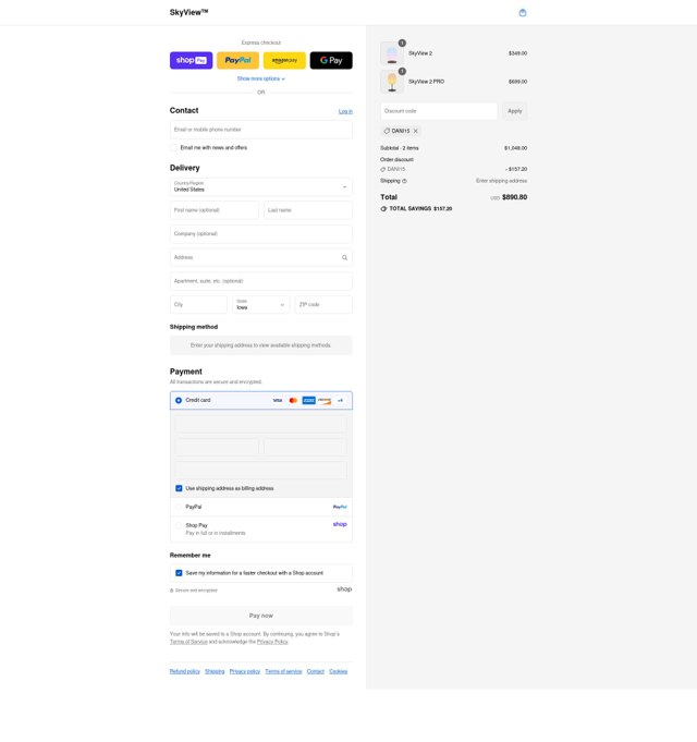 SKYVIEW checkout page showing SKYVIEW promo code box | Screenshot taken by SimplyCodes community member on Aug 25, 2025