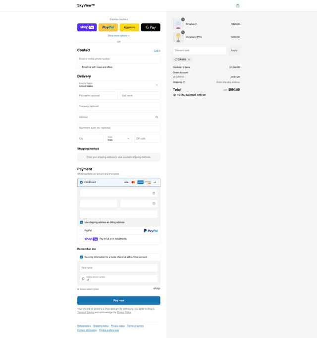 SKYVIEW checkout page showing SKYVIEW promo code box | Screenshot taken by SimplyCodes community member on Jul 24, 2025