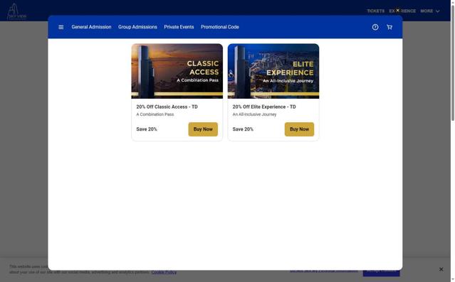 Sky View Observatory checkout page showing Sky View Observatory promo code box | Screenshot taken by SimplyCodes community member on Sep 9, 2025