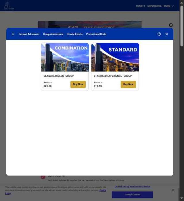 Sky View Observatory checkout page showing Sky View Observatory promo code box | Screenshot taken by SimplyCodes community member on Jul 23, 2025