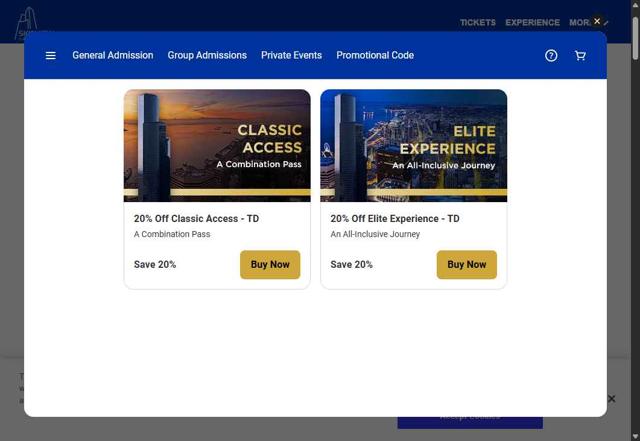 Sky View Observatory checkout page showing Sky View Observatory promo code box | Screenshot taken by SimplyCodes community member on Aug 19, 2025