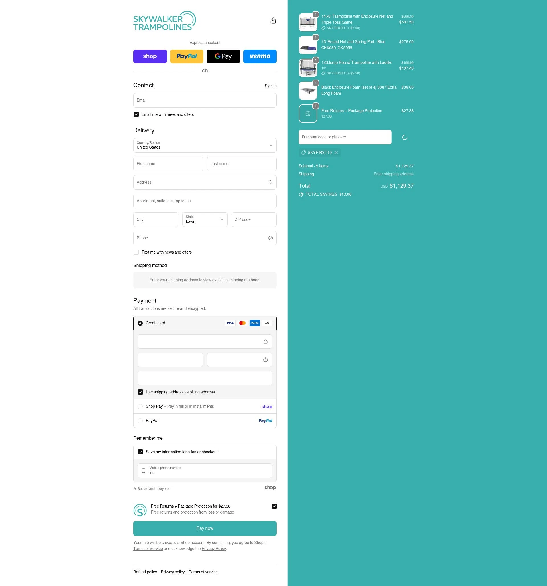 Skywalker Trampolines checkout page showing Skywalker Trampolines discount code box | Screenshot taken by SimplyCodes community member on Jan 26, 2026