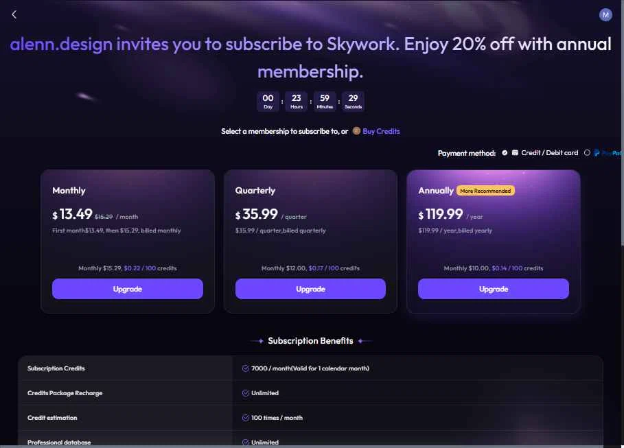 Skywork checkout page showing Skywork promo code box | Screenshot taken by SimplyCodes community member on Dec 13, 2025