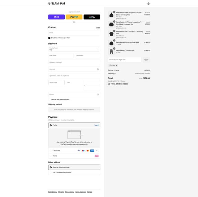 Slam Jam checkout page showing Slam Jam discount code box | Screenshot taken by SimplyCodes community member on Sep 7, 2025