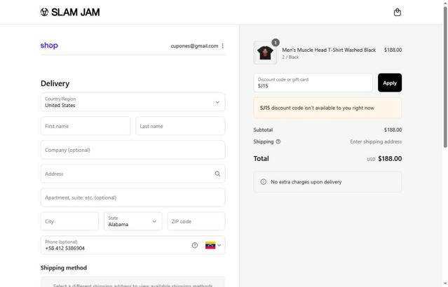 Slam Jam checkout page showing Slam Jam discount code box | Screenshot taken by SimplyCodes community member on Sep 10, 2025