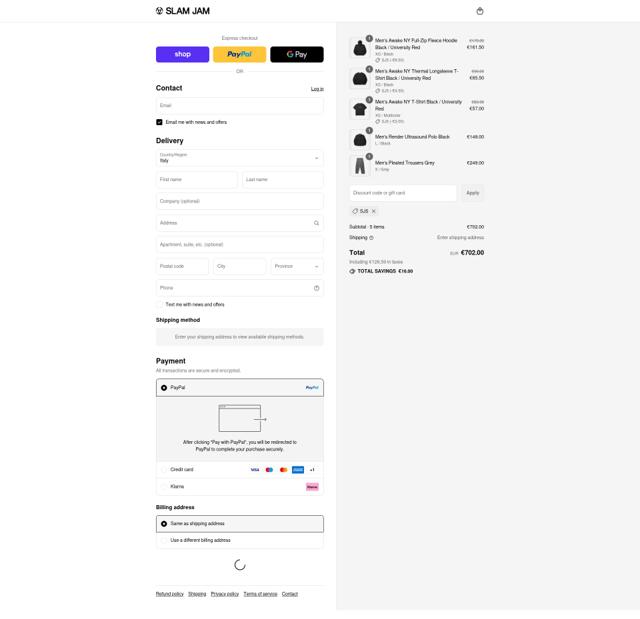 Slam Jam checkout page showing Slam Jam discount code box | Screenshot taken by SimplyCodes community member on Sep 3, 2025