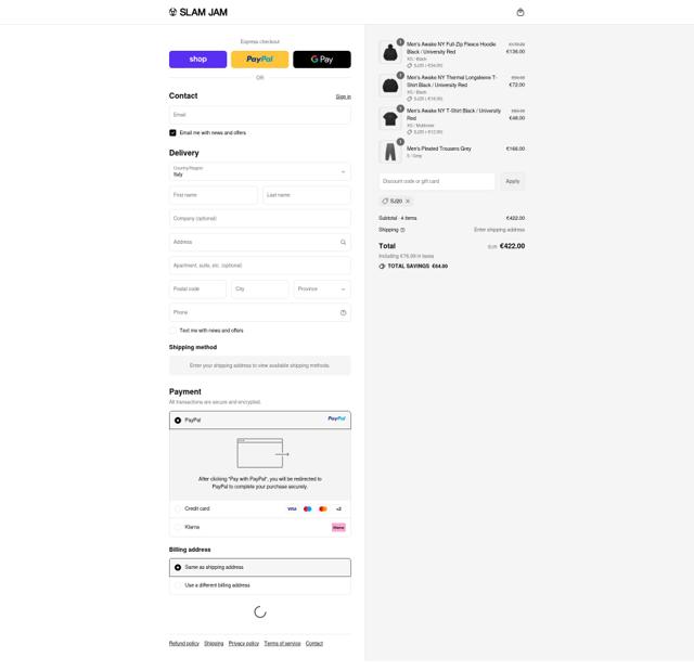 Slam Jam checkout page showing Slam Jam discount code box | Screenshot taken by SimplyCodes community member on Sep 10, 2025
