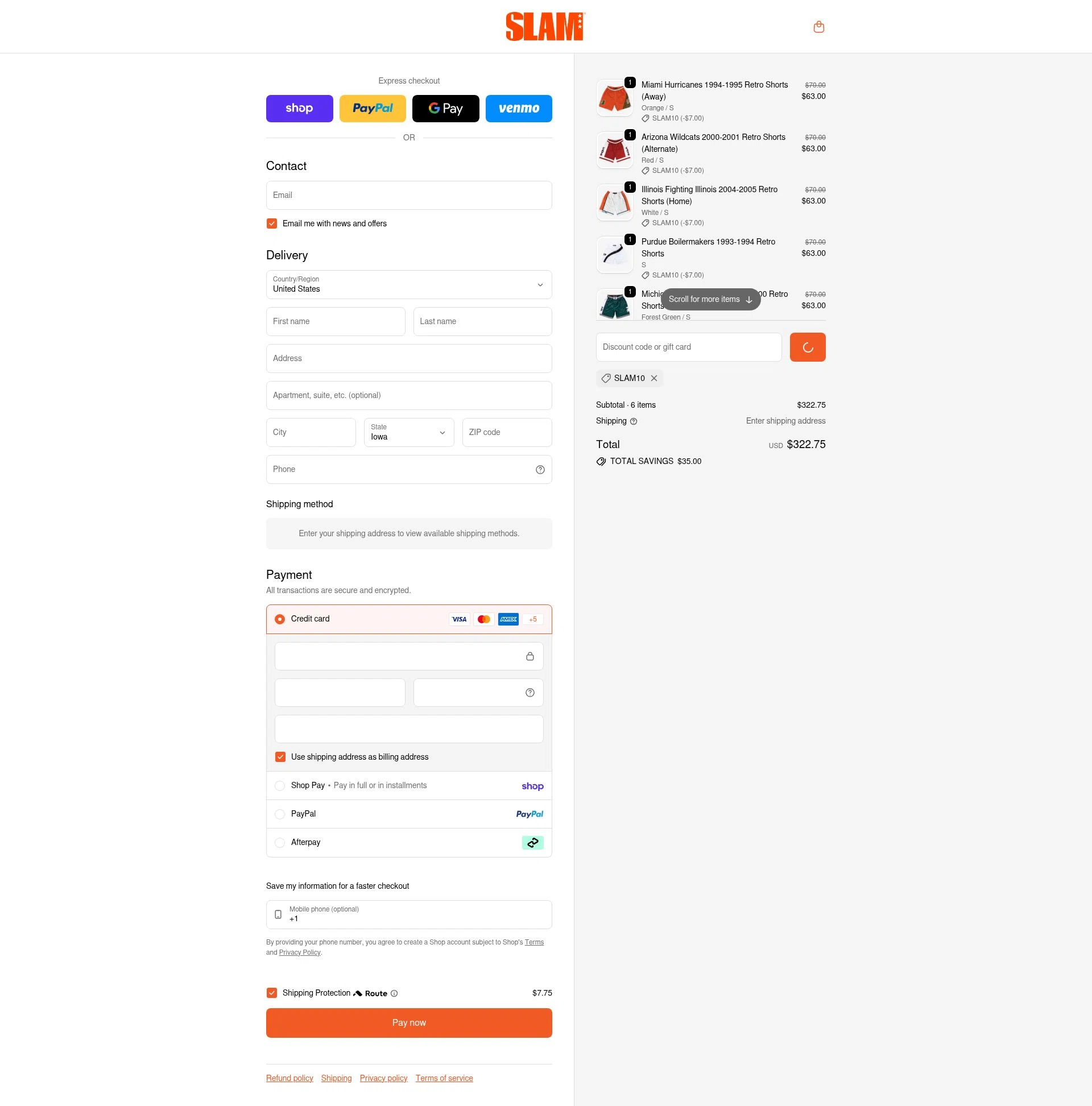 Slam checkout page showing Slam discount code box | Screenshot taken by SimplyCodes community member on Feb 9, 2026