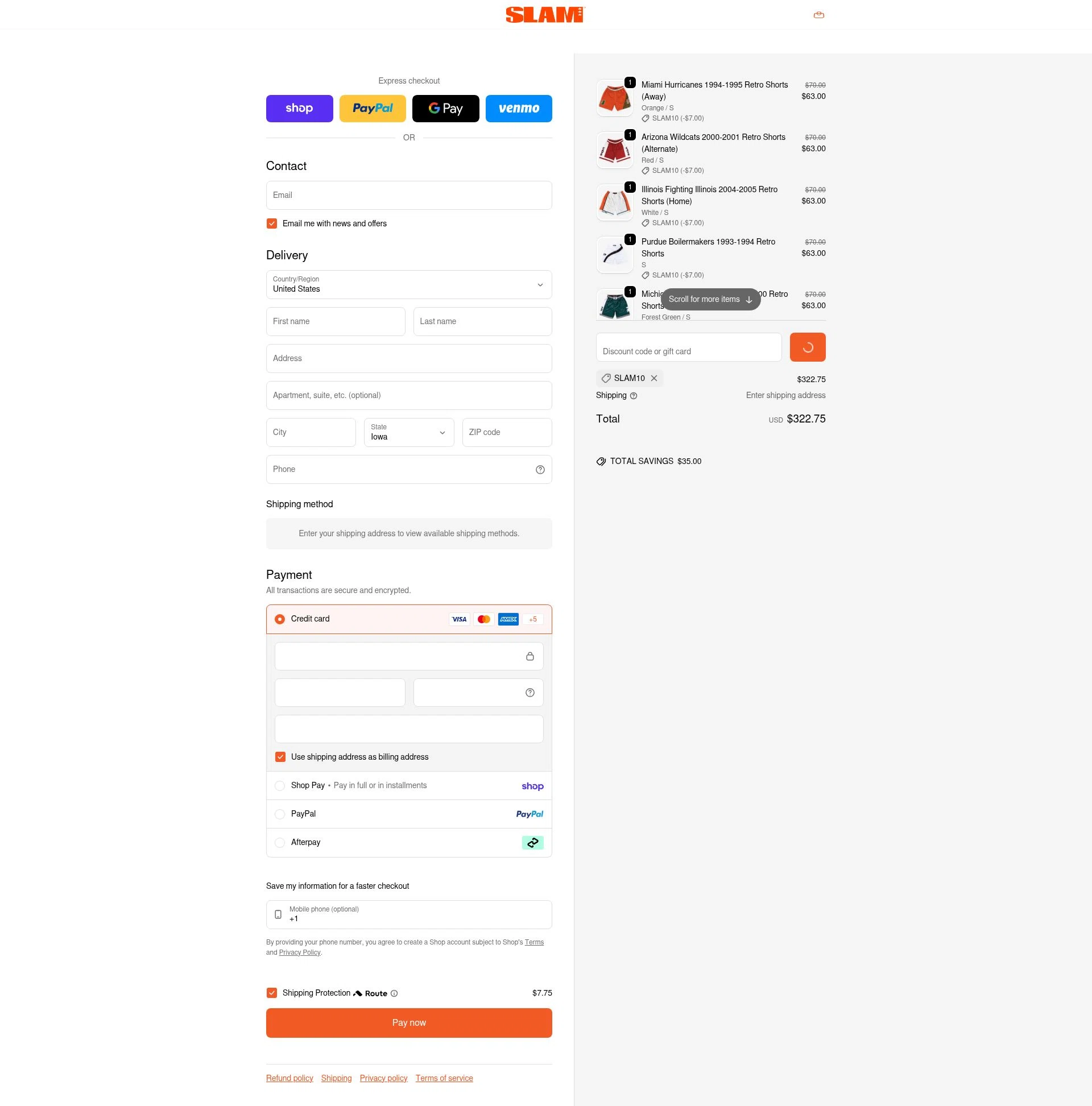 Slam checkout page showing Slam discount code box | Screenshot taken by SimplyCodes community member on Feb 13, 2026