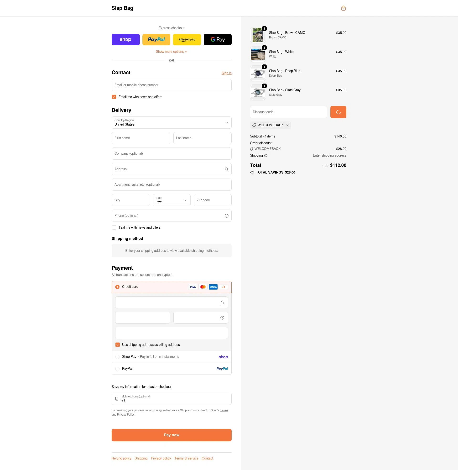 Slap Bag checkout page showing Slap Bag promo code box | Screenshot taken by SimplyCodes community member on Feb 13, 2026