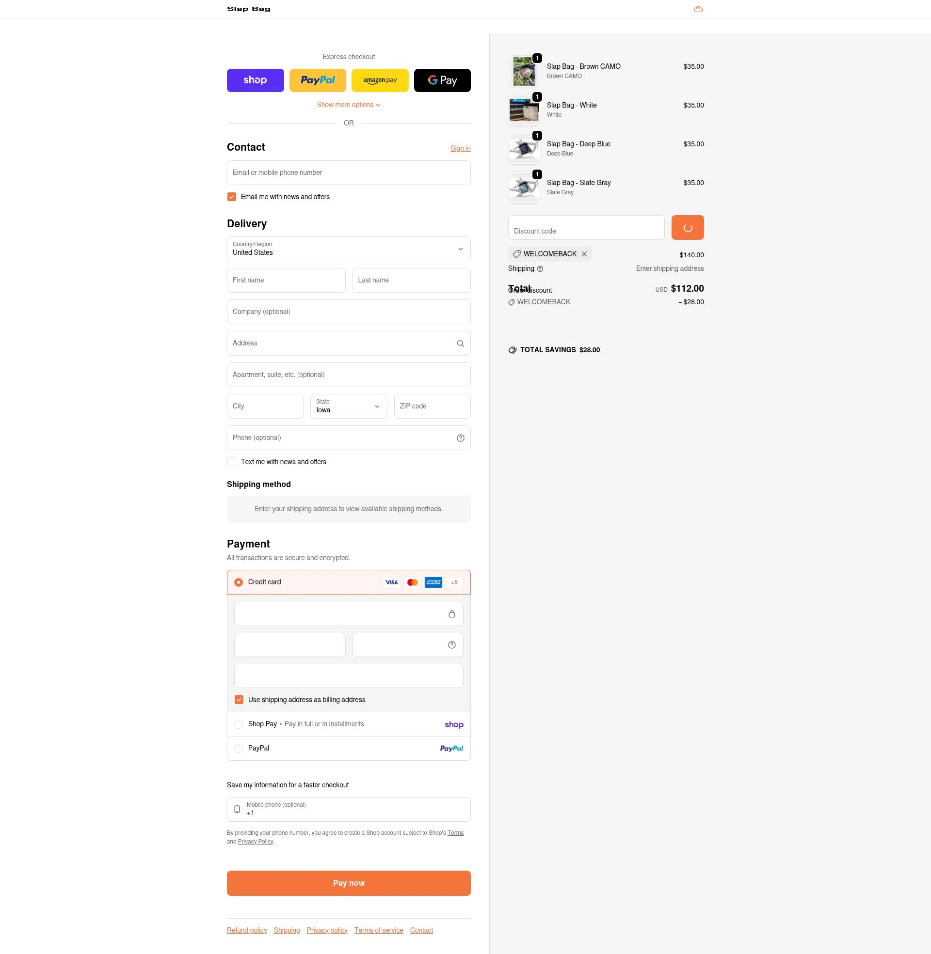 Slap Bag checkout page showing Slap Bag promo code box | Screenshot taken by SimplyCodes community member on Feb 17, 2026