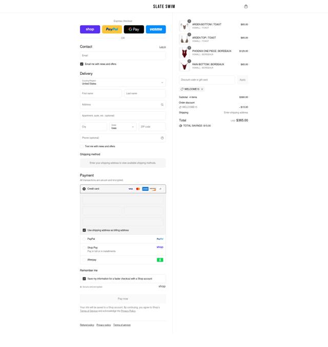 Slate Swim checkout page showing Slate Swim discount code box | Screenshot taken by SimplyCodes community member on Sep 7, 2025