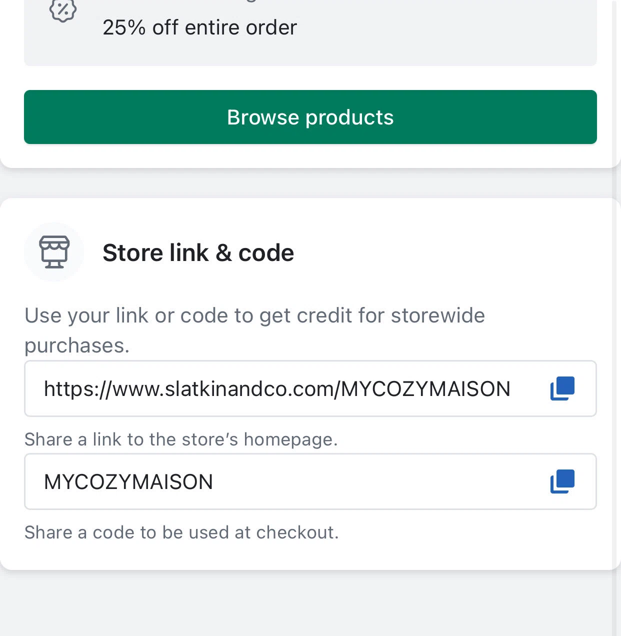 Slatkin & Co. promo code screenshot showing code MYCOZYMAISON applied at Slatkin & Co. checkout page. Uploaded by SimplyCodes community member ManuTrend on Nov 8, 2025